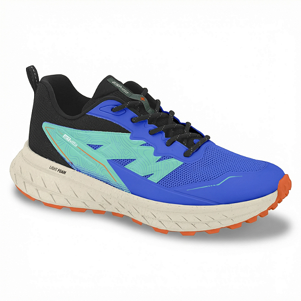 Tênis Esportivo Masculino Actvitta Ref. 4945.201 Cabedal Textil Royal Nylon Cor Turqueza/Royal/Laranja