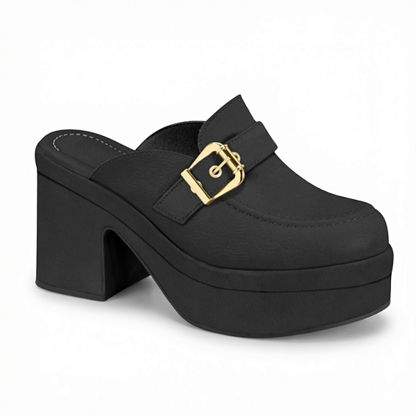 Tamanco Mule Loafer Vizzano Ref. 1474.103 Cabedal Cab Sintético Napa Calf Cor Preto