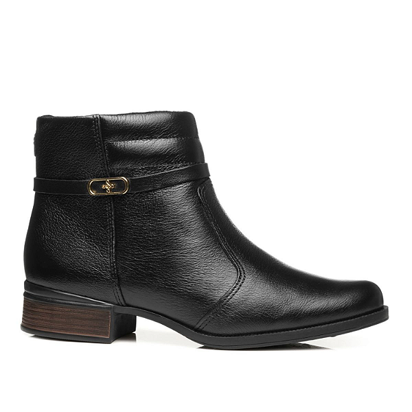 Bota Feminina de Cano Curto Pegada em Couro Preto - 282014-02