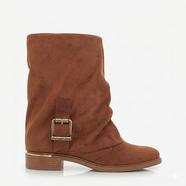 Bota Feminina Cano Médio Vizzano Camurça Strech Duo Camel - 3077.126