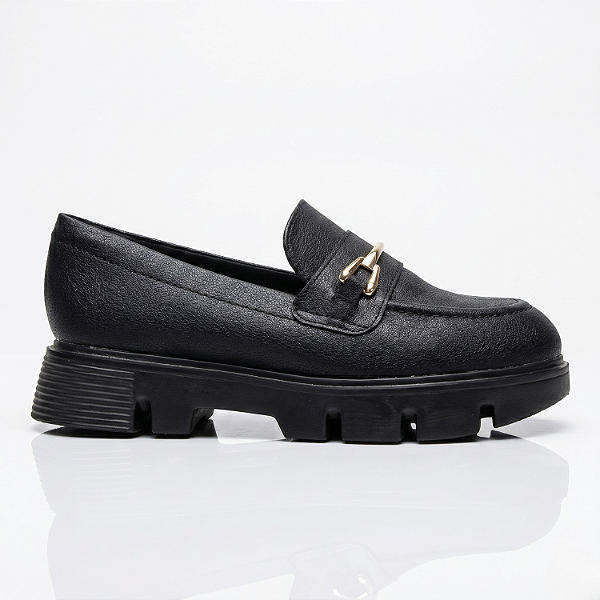 Sapato Feminino Vizzano Mocassim (Loafer) Napa Floather Nature Preto - 7409.102