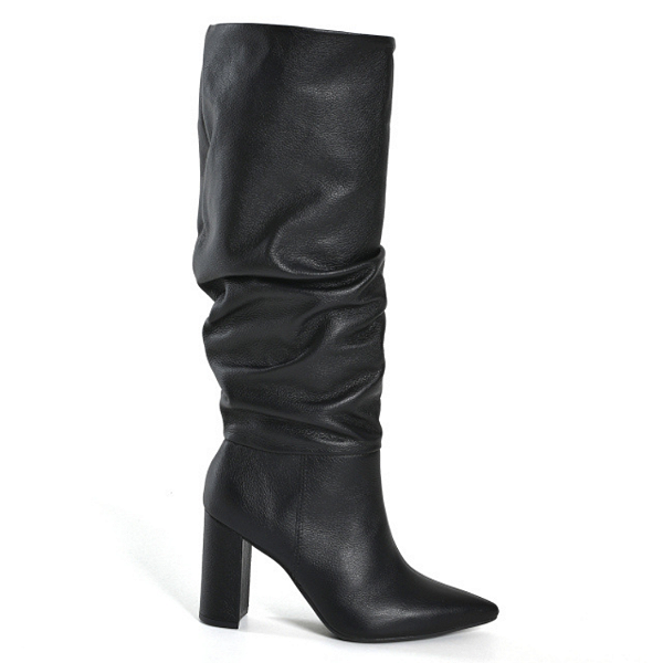 Bota Feminina Cano Longo slouchy em Couro Via Marte Preto - 063-023-01