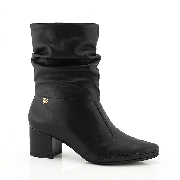 Bota Ramarim Cano Médio em Couro - Napa Fall/Preto (Ref: 2657104-0001)