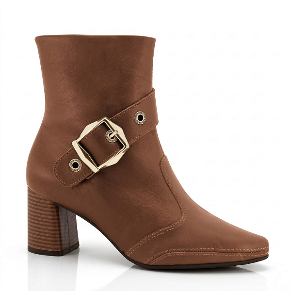 Bota Feminina Ramarim Cano Curto  em Couro Napa Fall / Capuccino - 2659103-000