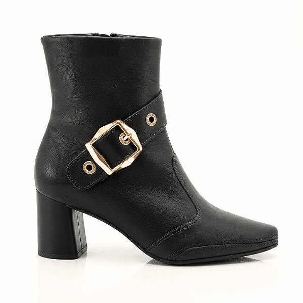 Bota Feminina Cano Curto Ramarim em Couro Fall/Preto - 2659103-0004