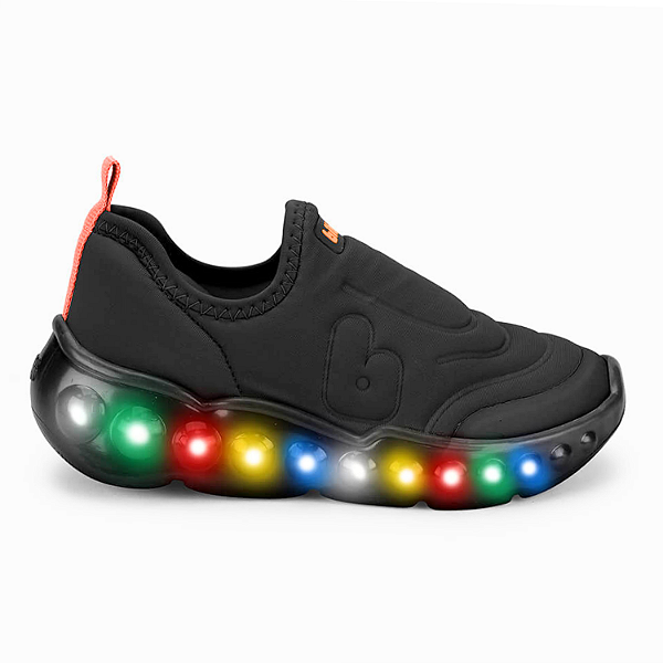 Tênis Infantil Bibi Luzinha de menino3.0 Lycra Preto/Fire - 1252013