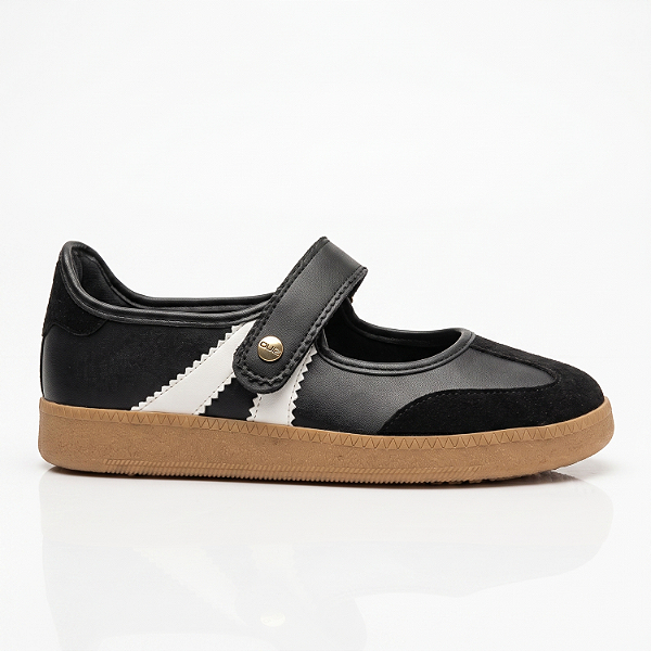 Tênis Casual Estilo Mary Jane Quiz Cabedal Camurção Niquel / Branco / Preto - 68-1739-67