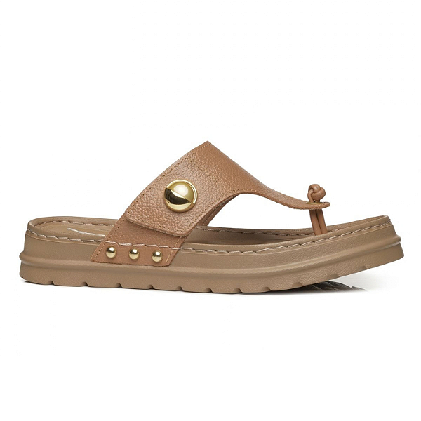 Chinelo Feminino Pegada em Couro Caramelo - 234702-03