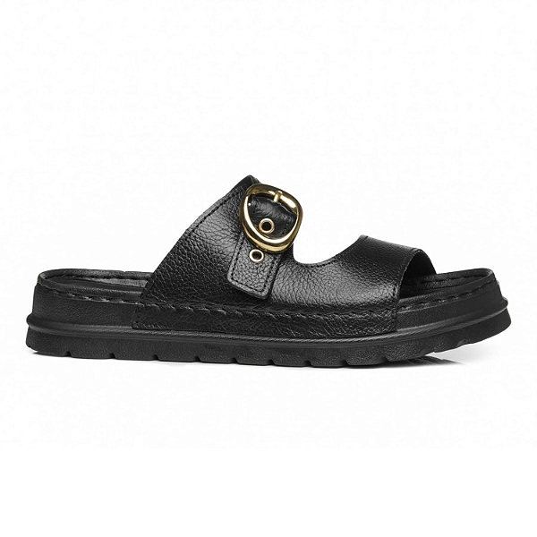 Chinelo feminino Pegada em Couro Cor: Preto - 234701-03