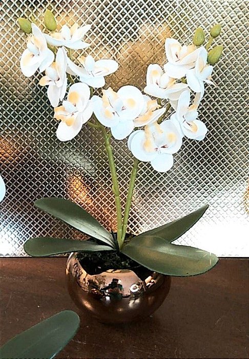 Arranjo Vaso Louça Dourado C/Buque Orquídea Br Permanente - Home Presentes  e Aromas