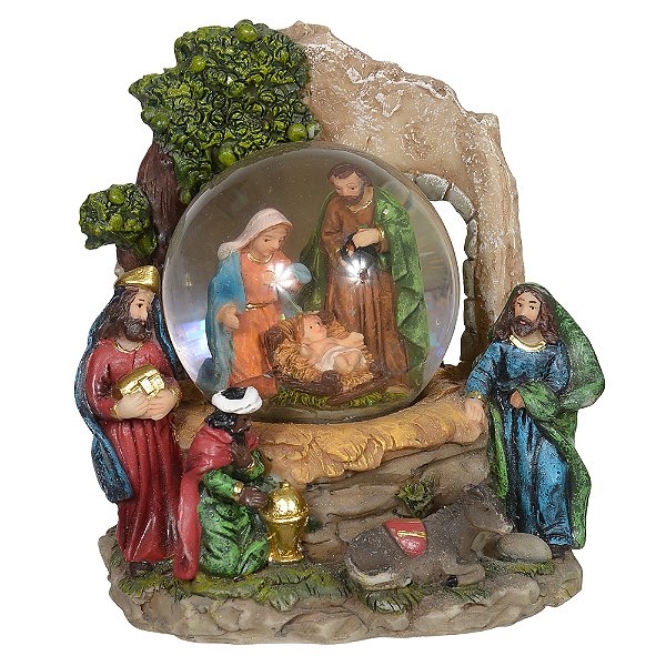 Mini Presépio Sagrada Família c/Globo de Natal (Colorido) 12,2cm