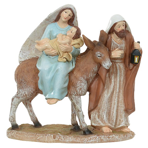 Mini Presépio Sagrada Familia c/Burrinho Natal (Colorido) 15,5cm