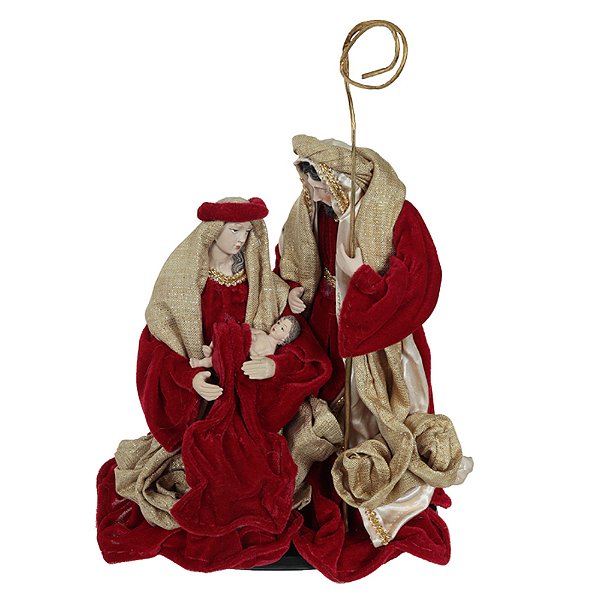 Presépio Sagrada Família Natal c/3 Figuras (Vermelho Dourado) 25cm