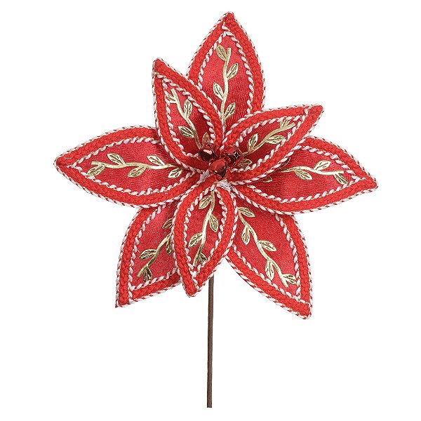 Haste Bico de Papagaio Natal Aveludado (Vermelho Dourado) 19cm