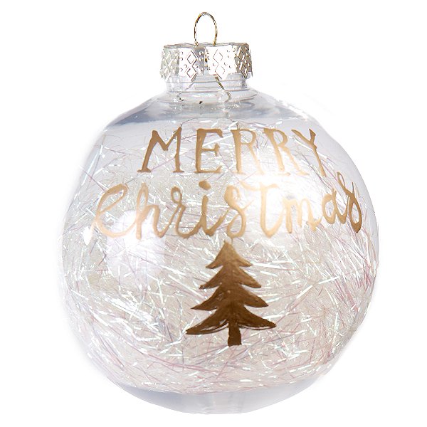 Bola Decorada Natal Iridescente (Branco) 10cm