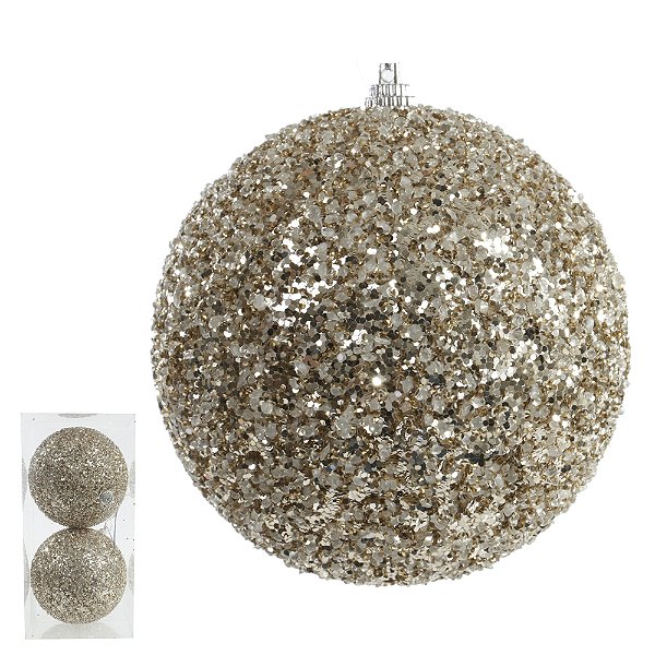 Bola de Natal Decorada Plástico Branco 10cm C/2 Und