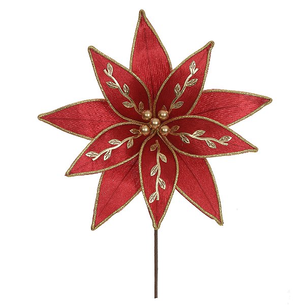 Haste Bico de Papagaio Natal Aveludado Vermelho Dourado 19cm 31d