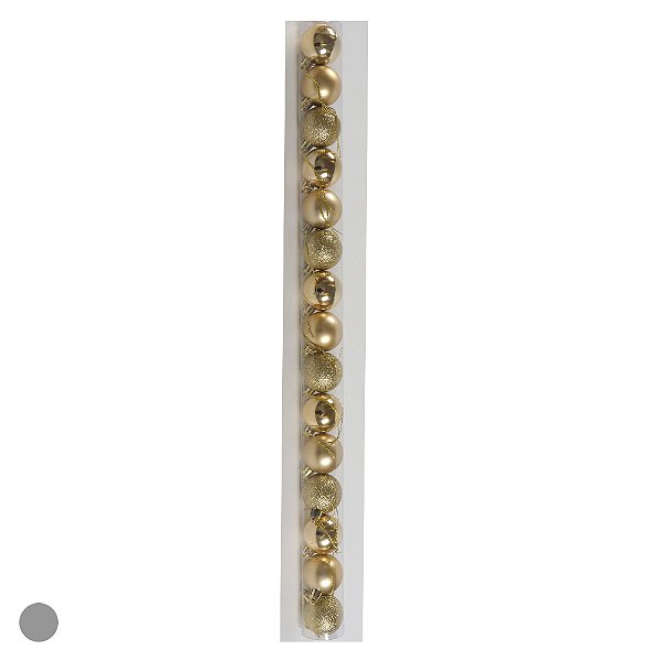 Bola de Natal Tubo Misto c/15 Und (Dourado) 4cm