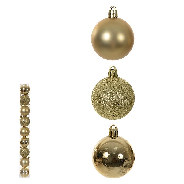 Bola de Natal Tubo Misto Dourado 6cm C/9 Und