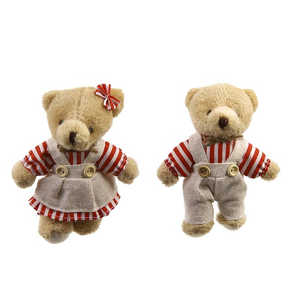 Enfeite Natal Ursinho Listras (Vermelho Branco) 11cm
