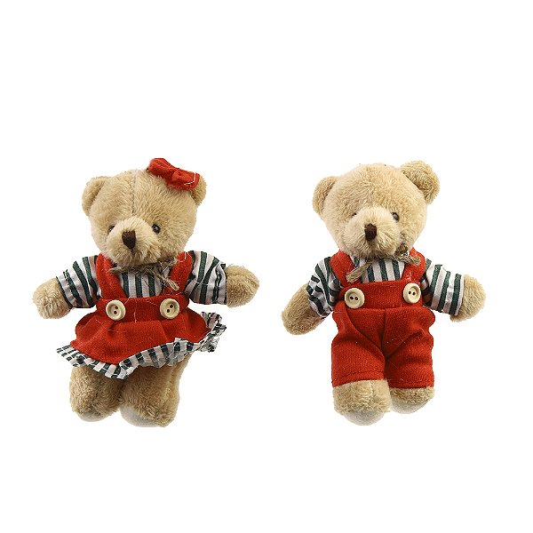 Enfeite Urso Natal p/Pendurar Verde Listrado Vermelho 11cm