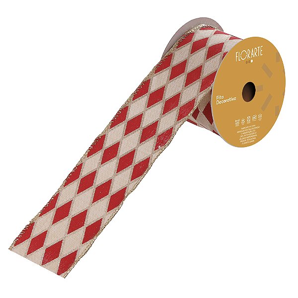 Fita Aramada Linho c/Costura Bege Vermelho 6,3cm x 9,14m