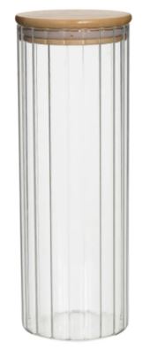 Pote Vidro Boro 1300ml Canelado c/ Tampa Bambu Transparente 25cm
