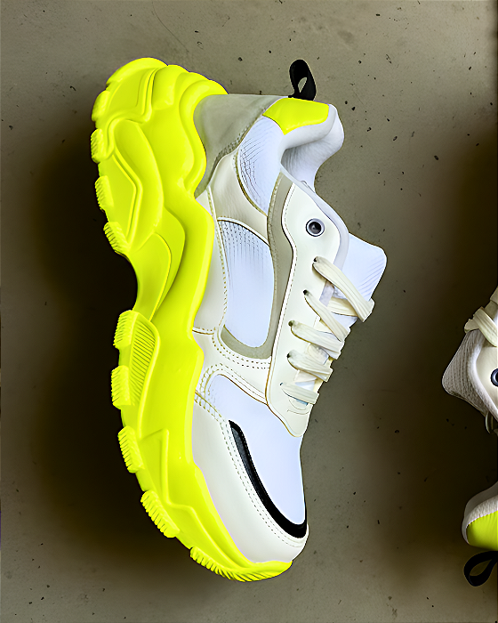 Tênis Chunky branco e verde Limão