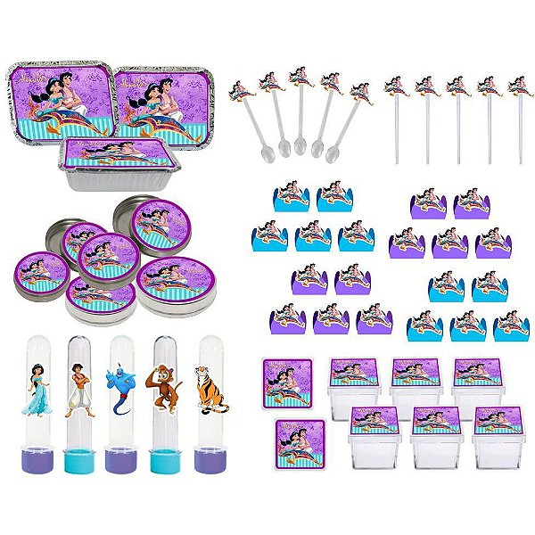 Kit festa Aladdin e Jasmine 114 peças (10 pessoas)