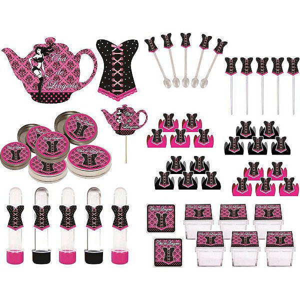 kit festa Chá de Lingerie (pink e Preto) 107 peças (10 pessoas)