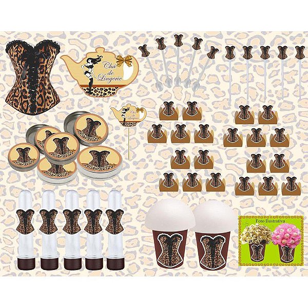 kit festa Chá de Lingerie Oncinha 143 peças (20 pessoas)