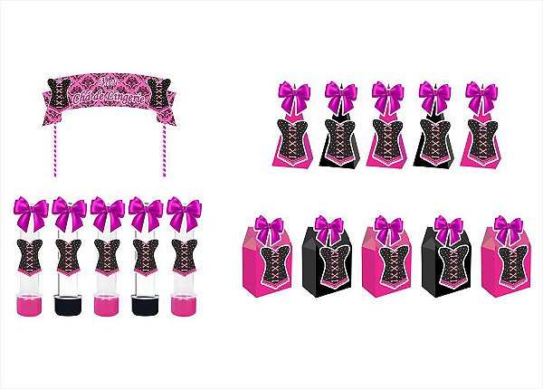 Kit Festa Chá de Lingerie Pink 16 peças (5 pessoas) cone milk