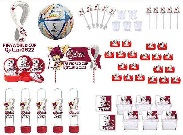 Kit Festa Copa do Mundo do Qatar 113 peças (10 pessoas) painel e cx