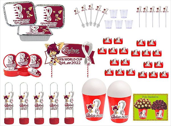 Kit Festa Copa do Mundo do Qatar 283 peças (30 pessoas) marmita vso