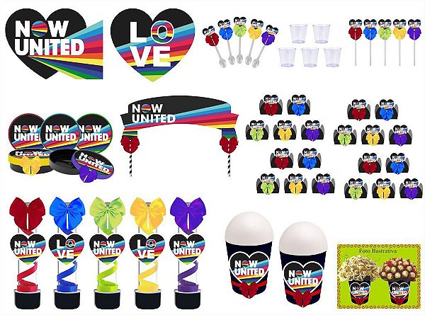 Kit festa decorado  Now United  (color) 105 peças (10 pessoas)