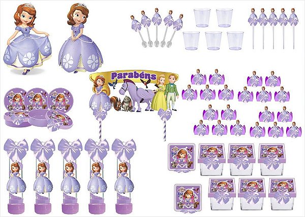 Kit festa decorado  Princesa Sofia 113 peças (10 pessoas)