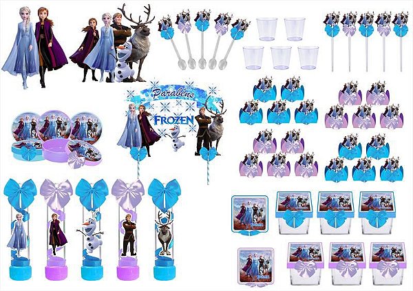 Kit festa decorado Frozen 2 (azul e lilás)  173 peças (20 pessoas)