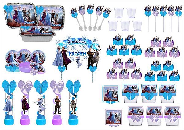 Kit festa decorado Frozen 2 (azul e lilás)  191 peças (20 pessoas)