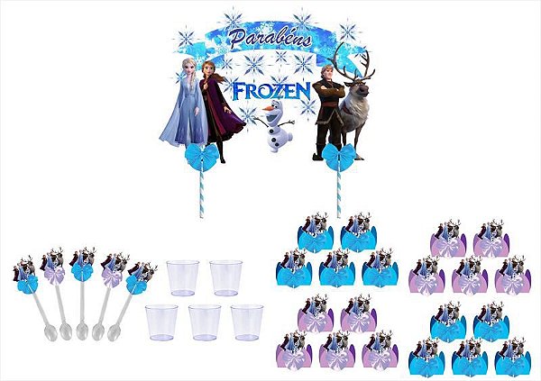 Kit festa decorado Frozen 2 (azul e lilás)  61 peças