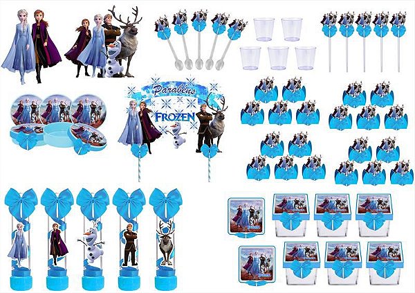 Kit festa decorado Frozen 2 (azul)  113 peças (10 pessoas)