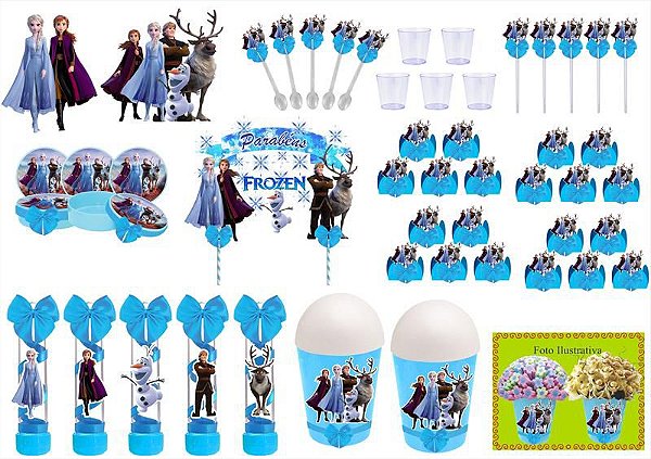 Kit festa decorado Frozen 2 (azul) 155 peças  20 pessoas