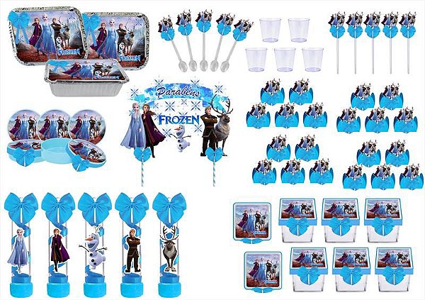 Kit festa decorado Frozen 2 (azul) 191 peças (20 pessoas)