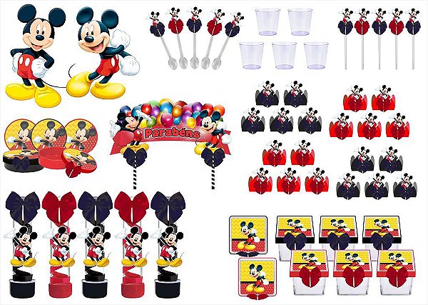 Kit festa decorado Mickey  113 peças (10 pessoas)