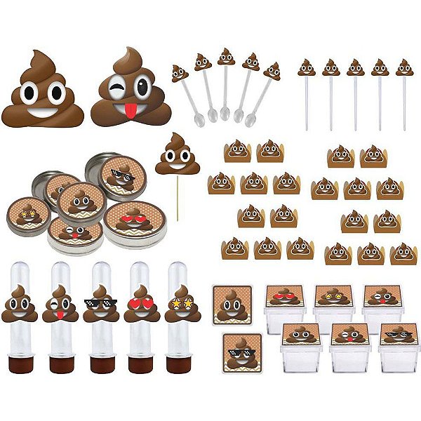 Kit festa Emoji cocô 107 peças (10 pessoas)