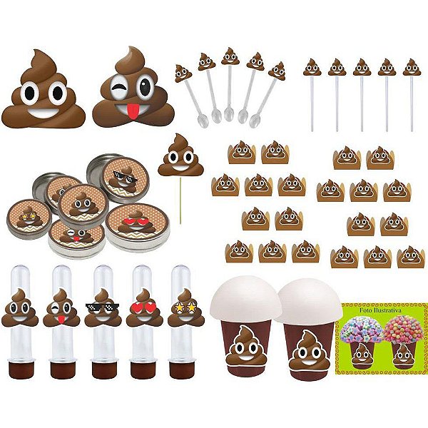 Kit festa Emoji cocô 143 peças (20 pessoas)