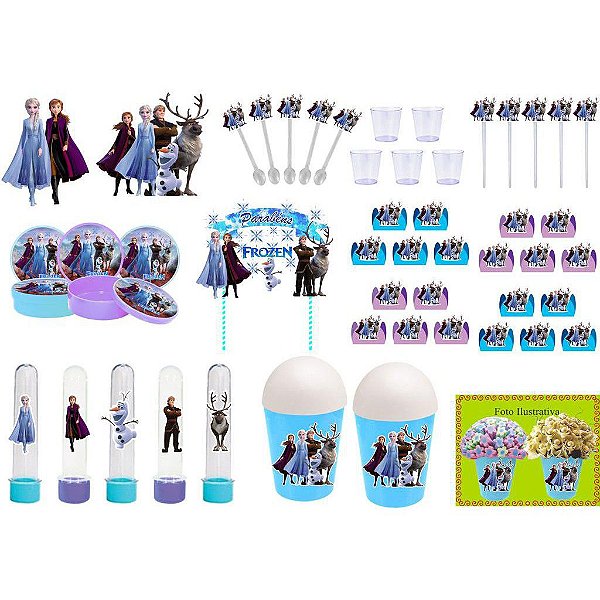 Kit festa Frozen 2 (155 peças) (lilás e azul claro)  20 pessoas