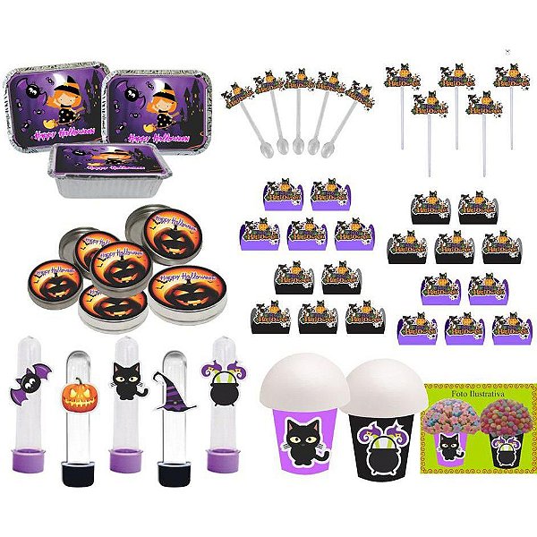 Kit Festa Infantil Halloween (preto E Lilás) 352 Peças (50 pessoas)