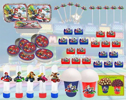 Kit Festa Infantil Mario Kart 160 peças (20 pessoas)