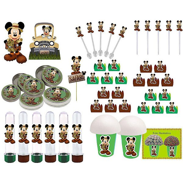 Kit Festa Infantil Mickey Safari 143 Peças (20 pessoas)