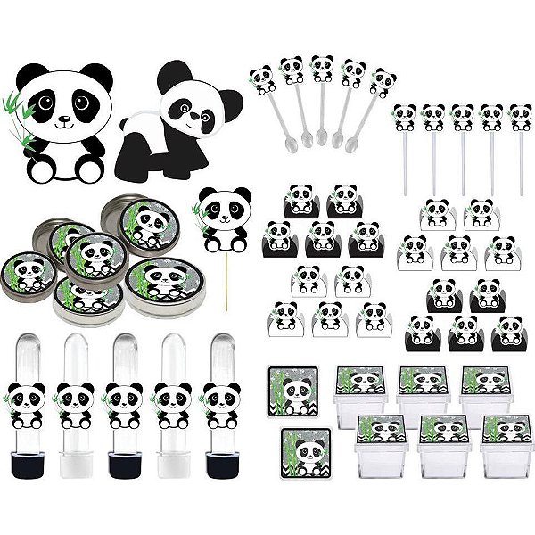 Kit festa Infantil Panda (preto e branco) 293 peças  (30 pessoas)